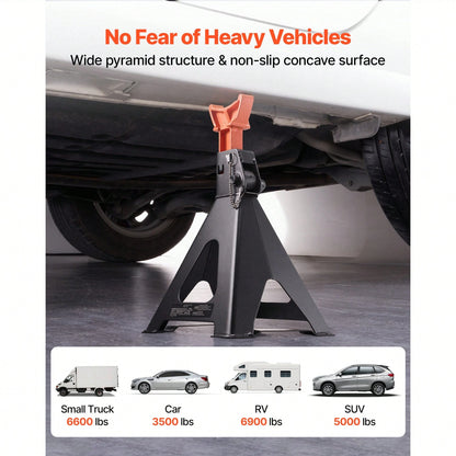 Jack Stands, 6 Ton (13,000 Lbs) Capacity, 14.6-22.8 In Adjustable Height, Heavy Duty Steel Jack Auto Stands With Double Locking, For Lifting RV, Small Truck, Car, SUV, 1 Pair, Black And Orange