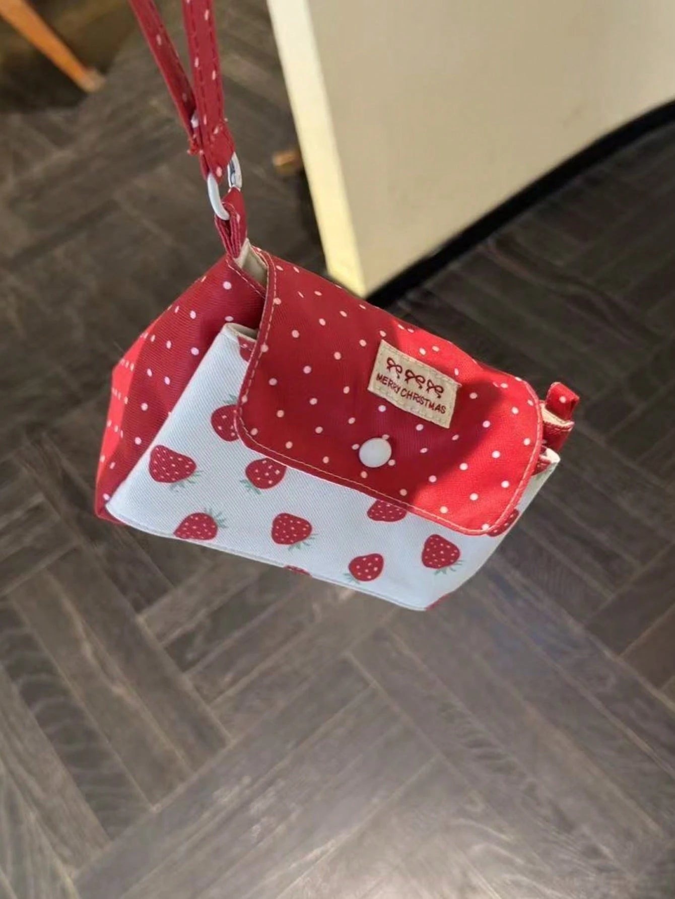 Japanese & Korean Style Niche Double Layer Cute Strawberry Polka Dot Card Holder Coin Purse Small Pouch Fresh Portable Storage Bag High Aesthetic