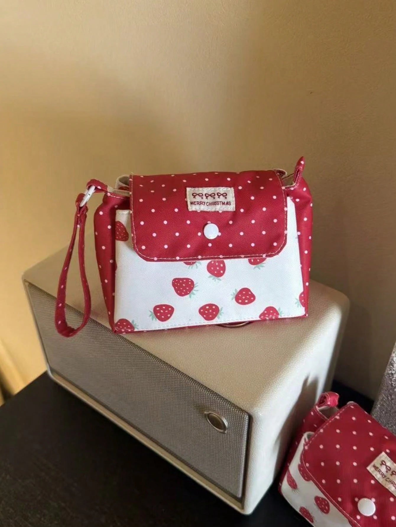 Japanese & Korean Style Niche Double Layer Cute Strawberry Polka Dot Card Holder Coin Purse Small Pouch Fresh Portable Storage Bag High Aesthetic