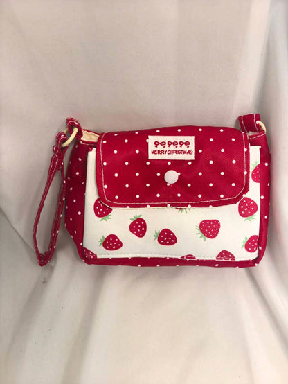 Japanese & Korean Style Niche Double Layer Cute Strawberry Polka Dot Card Holder Coin Purse Small Pouch Fresh Portable Storage Bag High Aesthetic