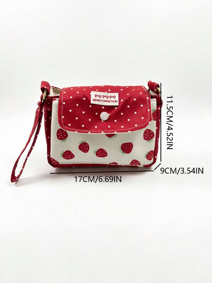 Japanese & Korean Style Niche Double Layer Cute Strawberry Polka Dot Card Holder Coin Purse Small Pouch Fresh Portable Storage Bag High Aesthetic