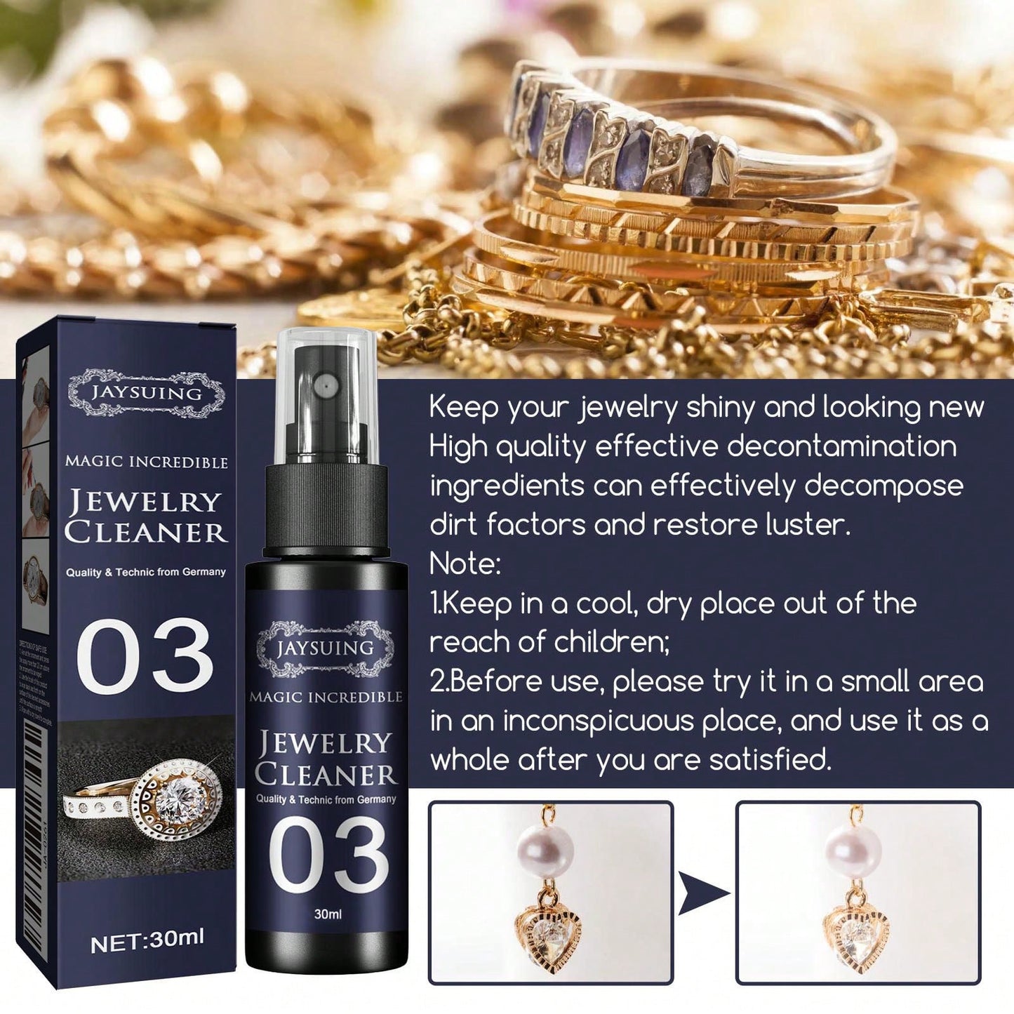 JAYSUING 1pc/Jewelry Cleaner, Suitable For Watches, Diamond Rings, Rust Removal, Stain Removal, Dial Maintenance, Cleaning, Gold Jewelry, 30ml Jewelry Cleaner Watch Ring Spray, Multi-Functional Rust R