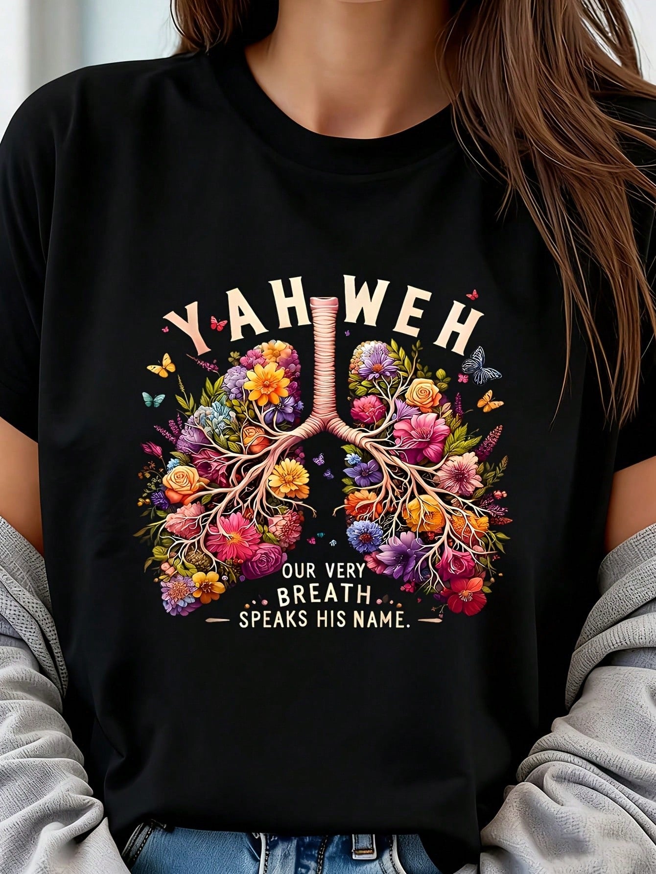 Jehovah Our Breath Says His Name Bible Tree Of Life & Lungs Design 1 Pcs Women's Plus Size T-Shirt Oversized Graphic Short 220g Sleeve Tee Novelty 100% Polyester Shirt Casual Crew Neck Top