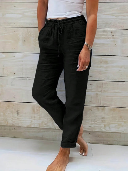 Jisfaneya Women's Solid-Color Drawstring Waist Casual Pants With Pockets Black