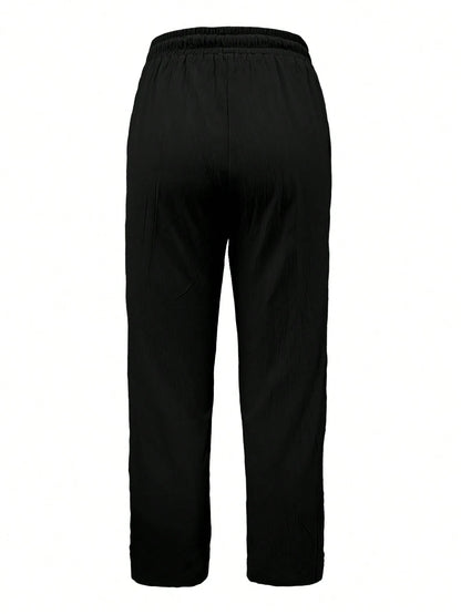 Jisfaneya Women's Solid-Color Drawstring Waist Casual Pants With Pockets Black