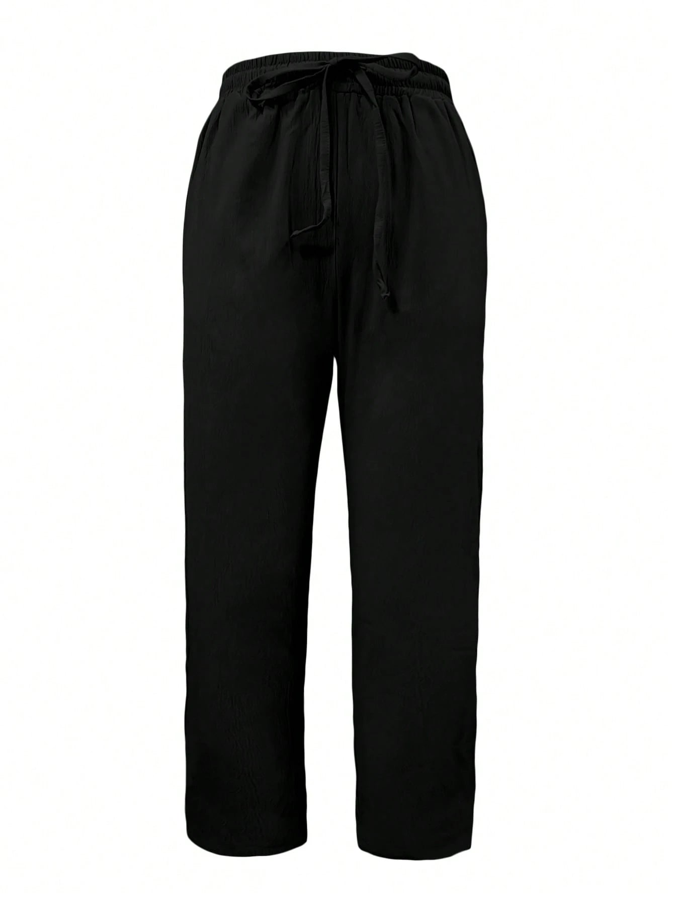 Jisfaneya Women's Solid-Color Drawstring Waist Casual Pants With Pockets Black