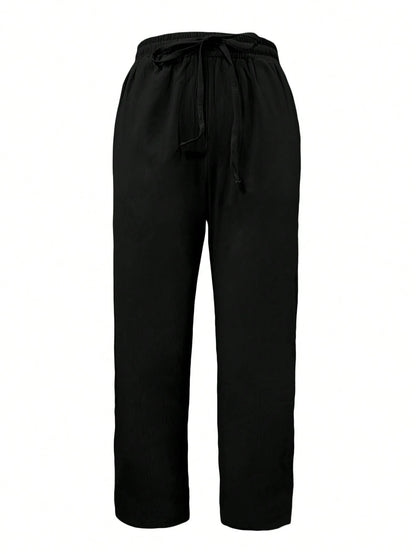 Jisfaneya Women's Solid-Color Drawstring Waist Casual Pants With Pockets Black