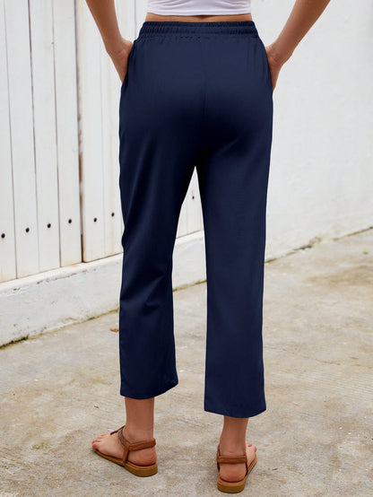Jisfaneya Women's Solid-Color Drawstring Waist Casual Pants With Pockets Black