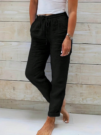 Jisfaneya Women's Solid-Color Drawstring Waist Casual Pants With Pockets Black