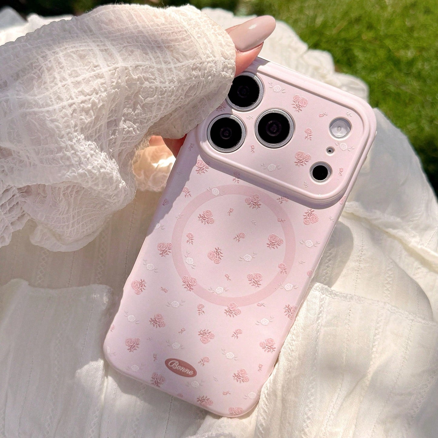 Kavenfort Strawberry Pink Magnetic Powder White Branch Rose + Pink Rose Magnetic Stand, Girl Style Floral Phone Case, Compatible With Iphone 17 17 Pro Max, Gentle 14 Magnetic Stand 15 Soft Case, Fairy