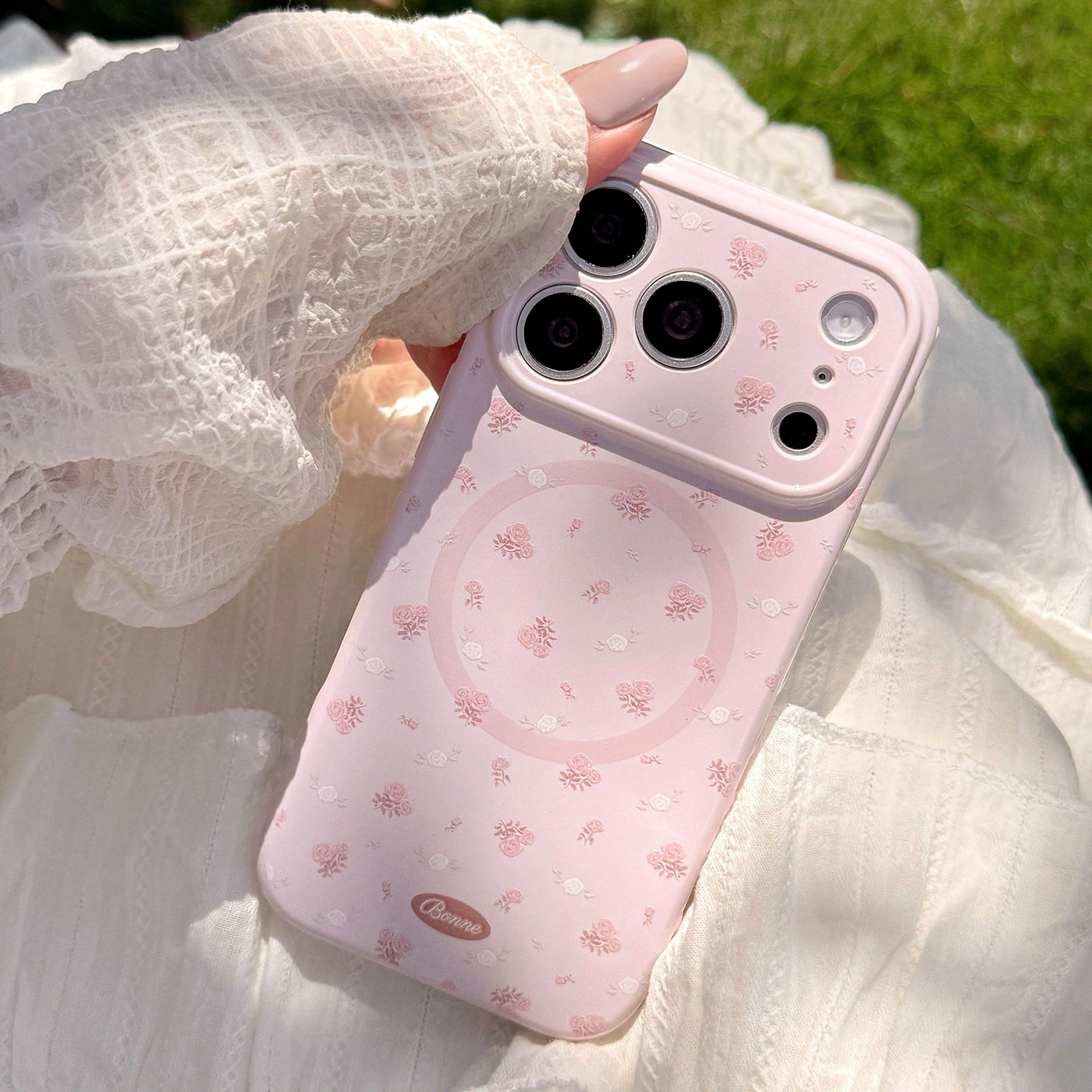 Kavenfort Strawberry Pink Magnetic Powder White Branch Rose + Pink Rose Magnetic Stand, Girl Style Floral Phone Case, Compatible With Iphone 17 17 Pro Max, Gentle 14 Magnetic Stand 15 Soft Case, Fairy