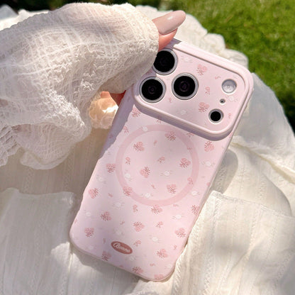 Kavenfort Strawberry Pink Magnetic Powder White Branch Rose + Pink Rose Magnetic Stand, Girl Style Floral Phone Case, Compatible With Iphone 17 17 Pro Max, Gentle 14 Magnetic Stand 15 Soft Case, Fairy