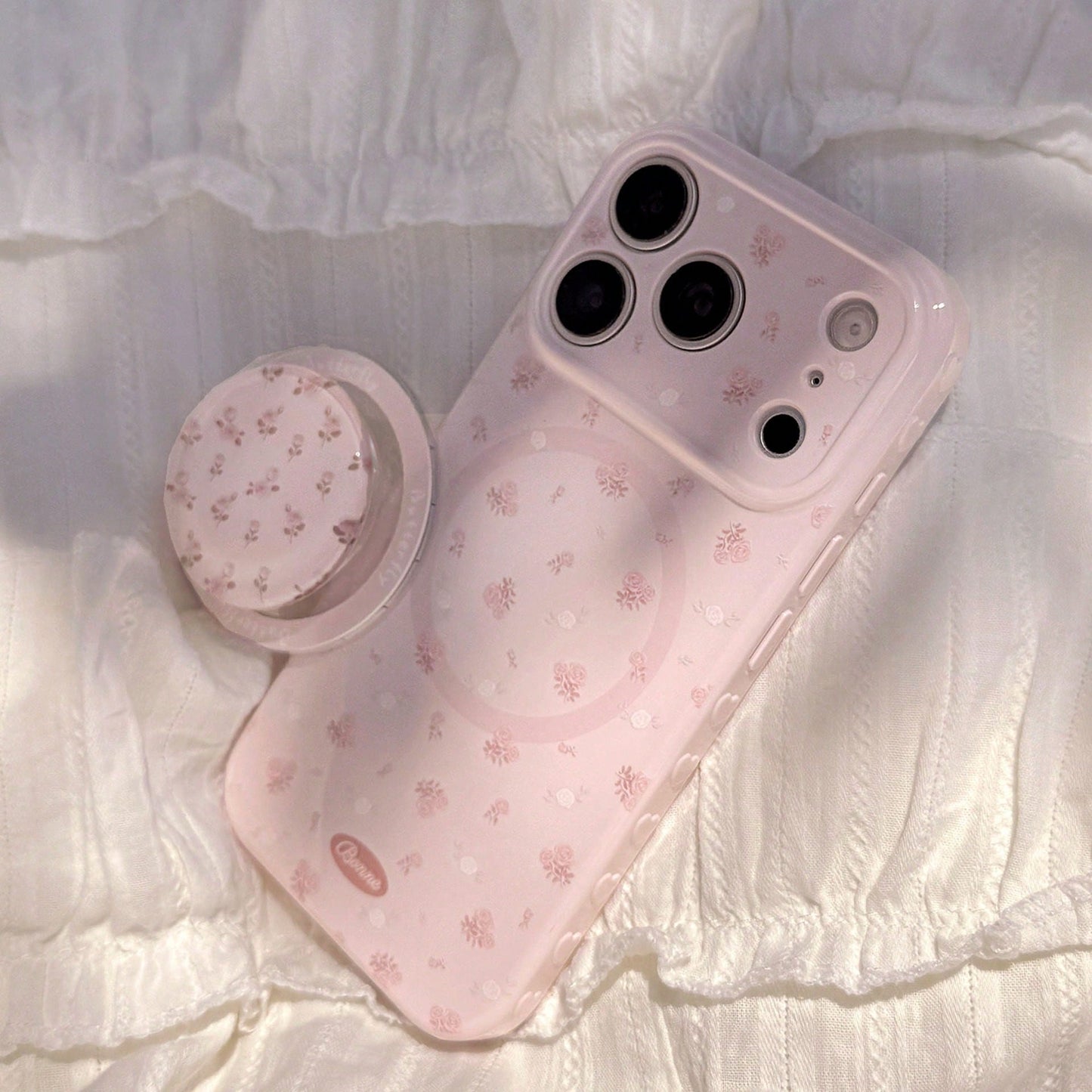 Kavenfort Strawberry Pink Magnetic Powder White Branch Rose + Pink Rose Magnetic Stand, Girl Style Floral Phone Case, Compatible With Iphone 17 17 Pro Max, Gentle 14 Magnetic Stand 15 Soft Case, Fairy