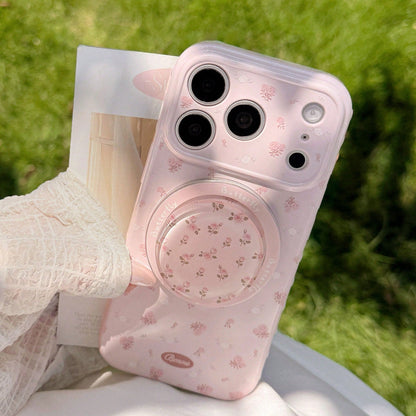 Kavenfort Strawberry Pink Magnetic Powder White Branch Rose + Pink Rose Magnetic Stand, Girl Style Floral Phone Case, Compatible With Iphone 17 17 Pro Max, Gentle 14 Magnetic Stand 15 Soft Case, Fairy