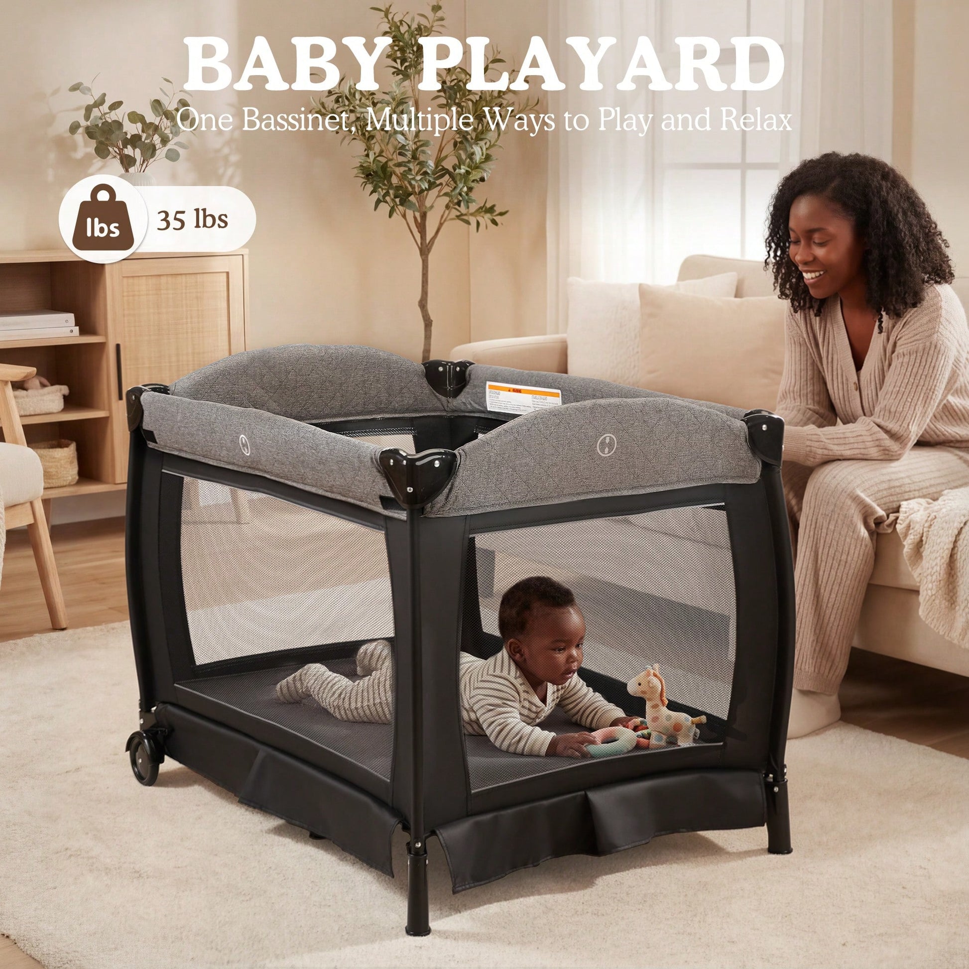 Kinder King 4-In-1 Portable Baby Bassinet, Foldable Bedside Crib With Adjustable Canopy, Storage Basket, Travel Bag For Newborns & Toddlers