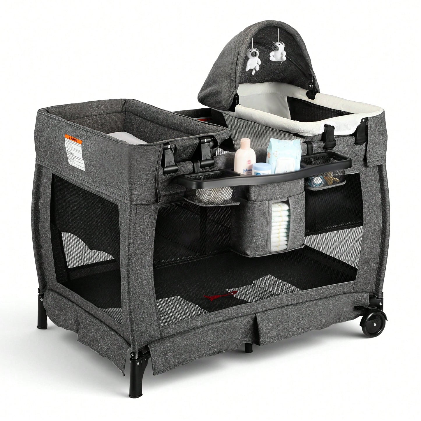 Kinder King 4-In-1 Portable Baby Bassinet, Foldable Bedside Crib With Adjustable Canopy, Storage Basket, Travel Bag For Newborns & Toddlers
