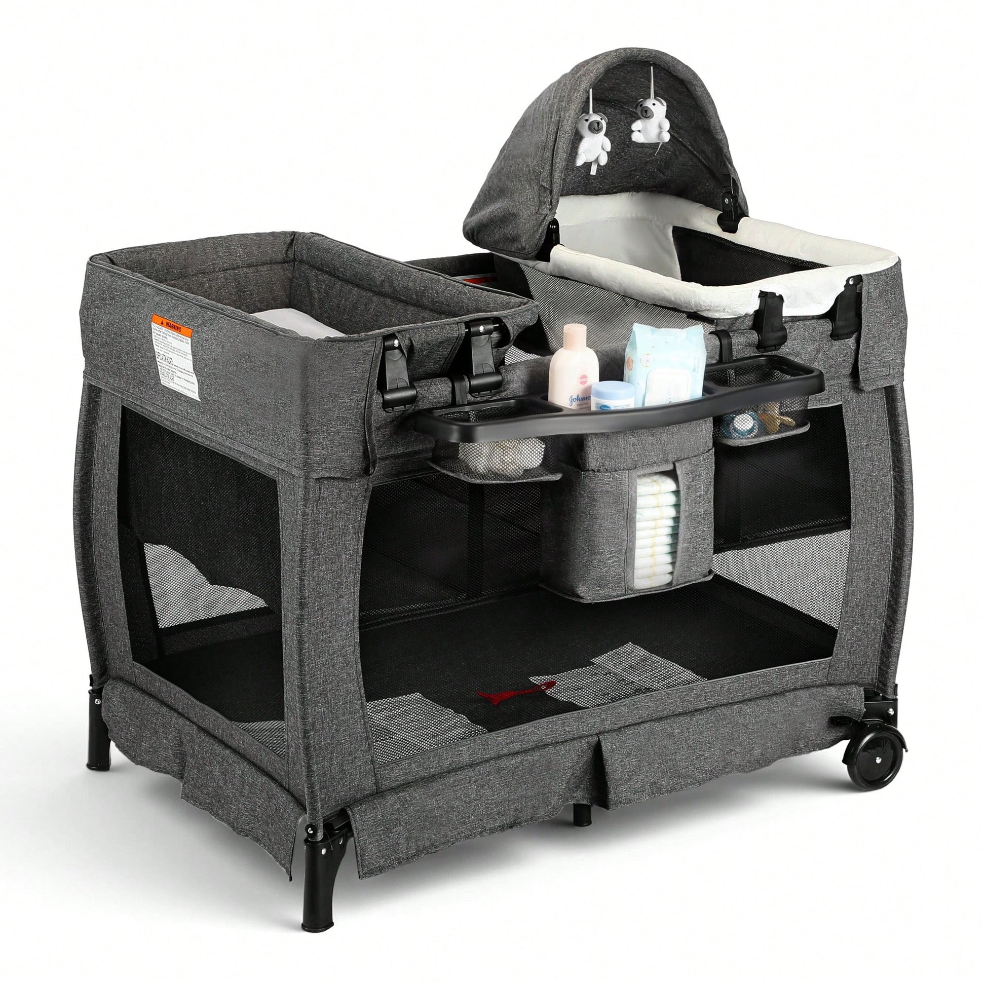Kinder King 4-In-1 Portable Baby Bassinet, Foldable Bedside Crib With Adjustable Canopy, Storage Basket, Travel Bag For Newborns & Toddlers