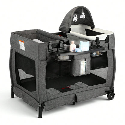Kinder King 4-In-1 Portable Baby Bassinet, Foldable Bedside Crib With Adjustable Canopy, Storage Basket, Travel Bag For Newborns & Toddlers