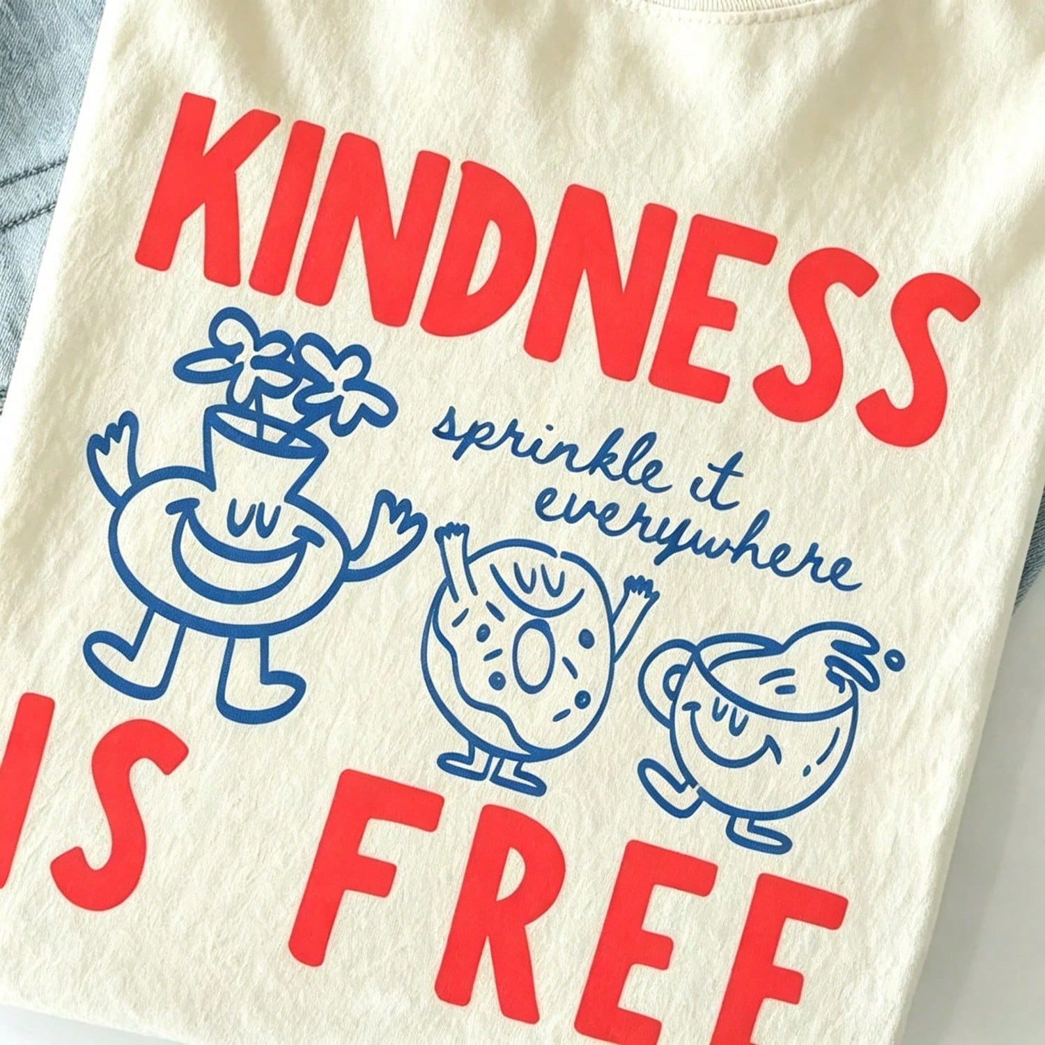 Kindness Is Free Print Shirt, Funny Sprinkled Doughnut Empathy Graphic Tee
