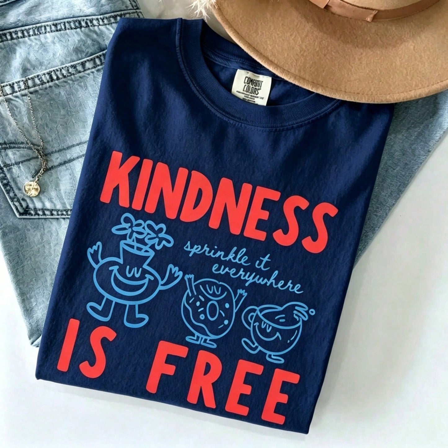 Kindness Is Free Print Shirt, Funny Sprinkled Doughnut Empathy Graphic Tee