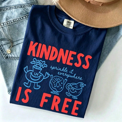 Kindness Is Free Print Shirt, Funny Sprinkled Doughnut Empathy Graphic Tee