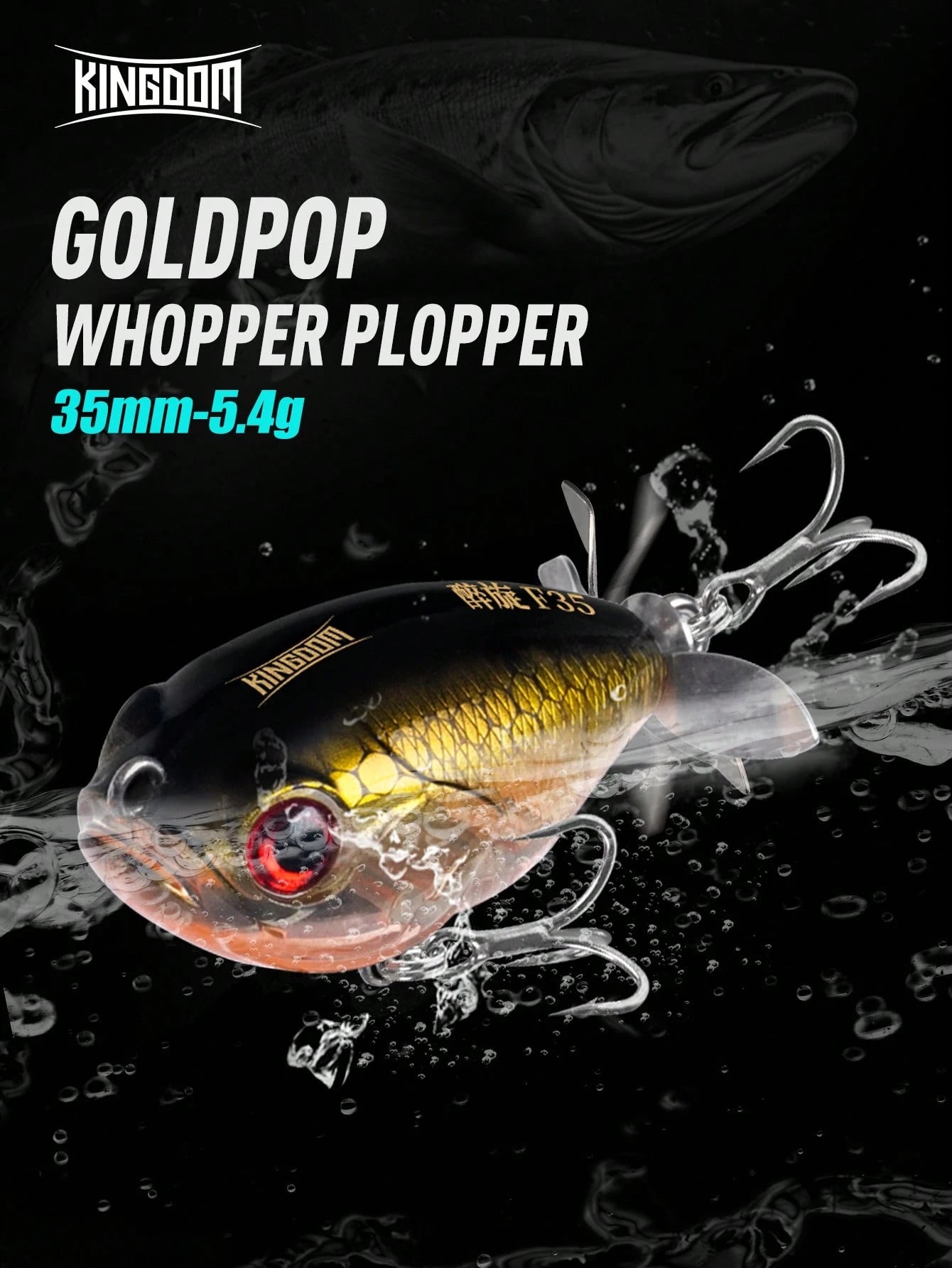 Kingdom GoldPop 35mm 5.4g Topwater Whopper Popper Fishing Lure Pike Fishing Floating Wobbler Artificial Hard Bait With Propeller