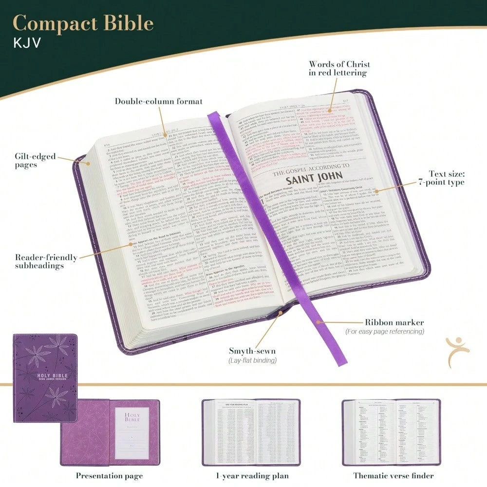 KJV Holy Bible, Compact Faux Leather Red Letter Edition- Ribbon Marker, King James Version, Purple (KJV Compact Editions)
