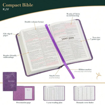KJV Holy Bible, Compact Faux Leather Red Letter Edition- Ribbon Marker, King James Version, Purple (KJV Compact Editions)