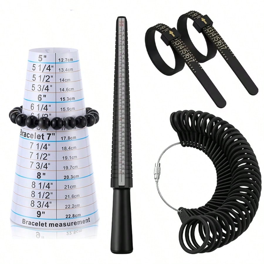 KLONKEE Ring And Bracelet Size Measurement Tools, Plastic Ring Sizer, Bracelet Inner Diameter Gauge, Ring Size Ruler And Universal Finger Measuring Tape, Suitable For Jewelry Making, Portable Design