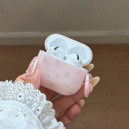 Korean Style Ins Ditsy Floral Pattern Earphone Case With Hanging Ring Compatible With Airpods 4th Gen Cute Earphone Cover Apple 2nd Gen 3rd Gen New Protective Case Pendant Airpodspro 3 Korean Style Ea