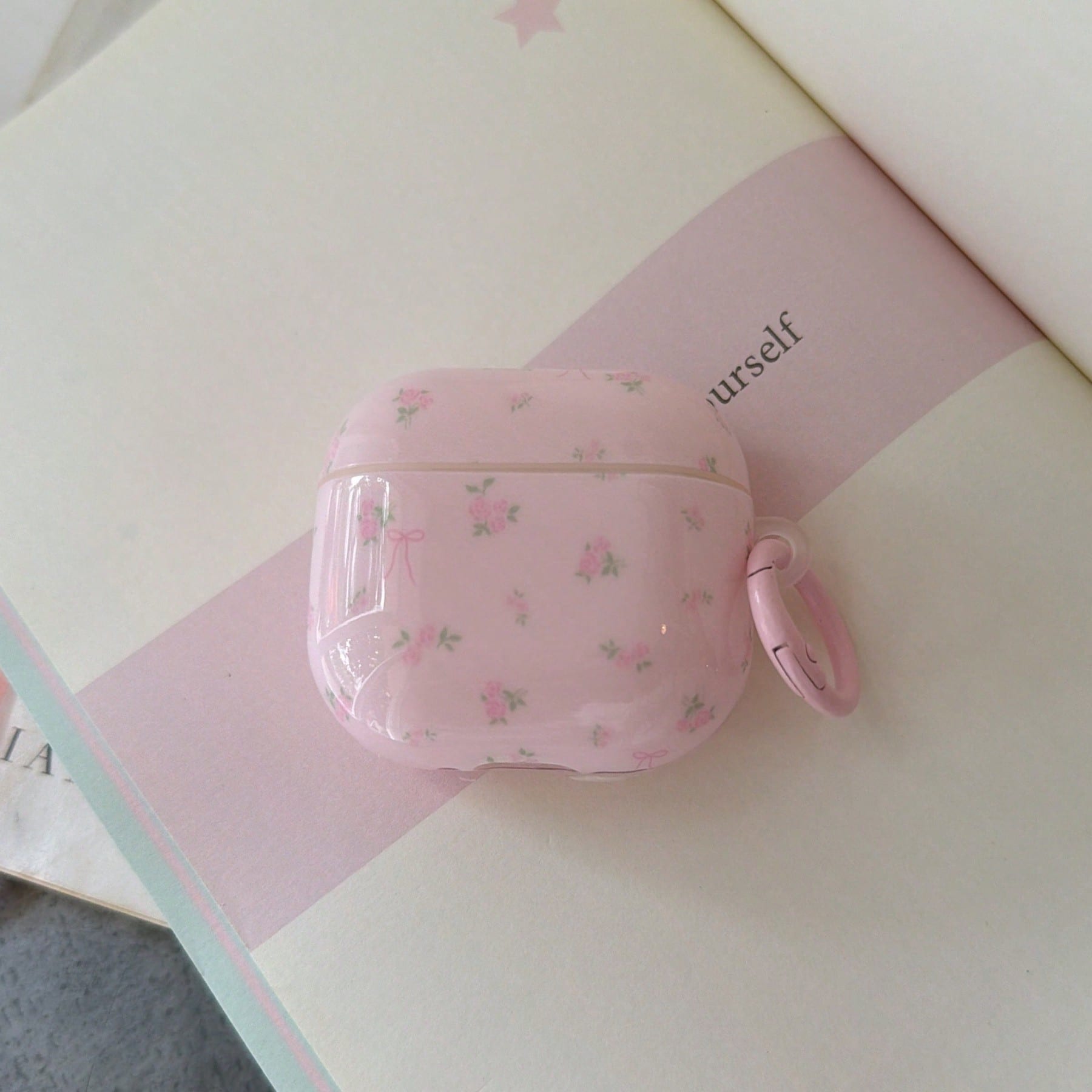 Korean Style Ins Ditsy Floral Pattern Earphone Case With Hanging Ring Compatible With Airpods 4th Gen Cute Earphone Cover Apple 2nd Gen 3rd Gen New Protective Case Pendant Airpodspro 3 Korean Style Ea
