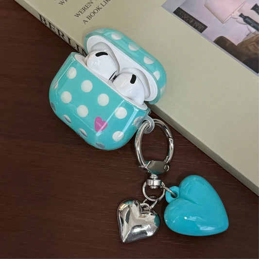 Korean Style Minimalist Blue Transparent Polka Dot + Blue Heart Pendant Earphone Case Compatible With Pro 3 New Pro 2 Protective Cover Pro Cute Apple 4 Minimalist 3 Personalized 1/2 Generation Women's