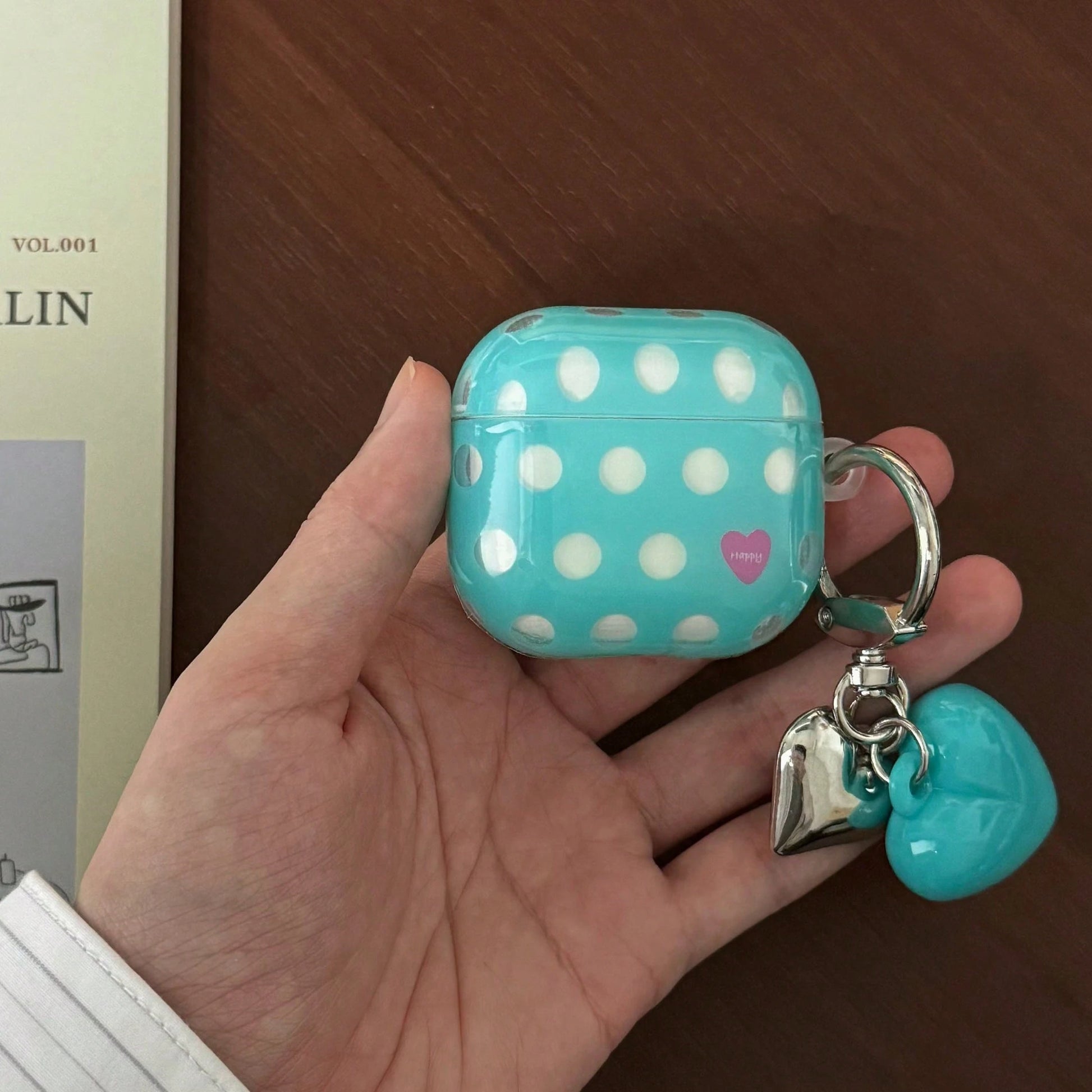 Korean Style Minimalist Blue Transparent Polka Dot + Blue Heart Pendant Earphone Case Compatible With Pro 3 New Pro 2 Protective Cover Pro Cute Apple 4 Minimalist 3 Personalized 1/2 Generation Women's