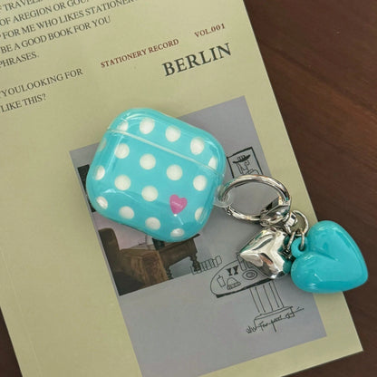 Korean Style Minimalist Blue Transparent Polka Dot + Blue Heart Pendant Earphone Case Compatible With Pro 3 New Pro 2 Protective Cover Pro Cute Apple 4 Minimalist 3 Personalized 1/2 Generation Women's