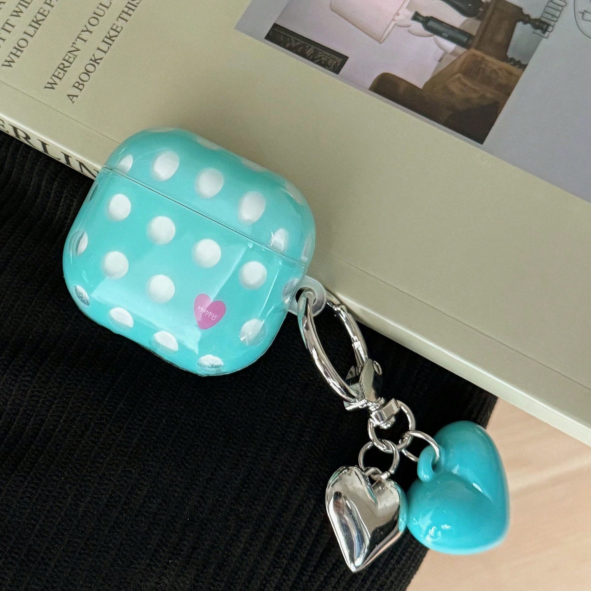 Korean Style Minimalist Blue Transparent Polka Dot + Blue Heart Pendant Earphone Case Compatible With Pro 3 New Pro 2 Protective Cover Pro Cute Apple 4 Minimalist 3 Personalized 1/2 Generation Women's