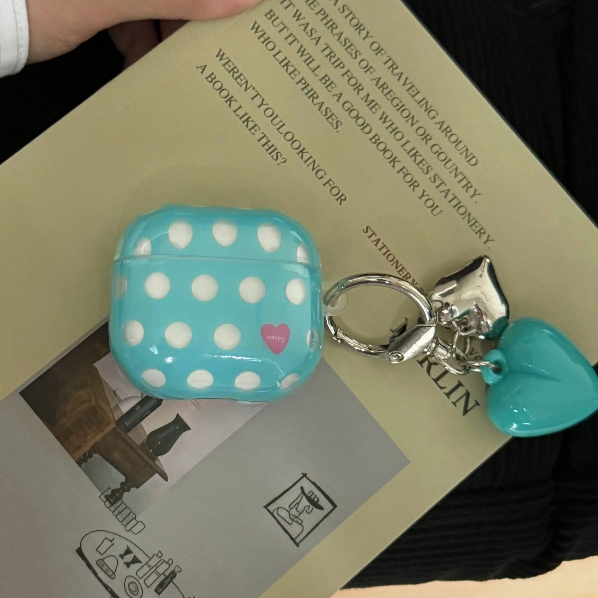 Korean Style Minimalist Blue Transparent Polka Dot + Blue Heart Pendant Earphone Case Compatible With Pro 3 New Pro 2 Protective Cover Pro Cute Apple 4 Minimalist 3 Personalized 1/2 Generation Women's