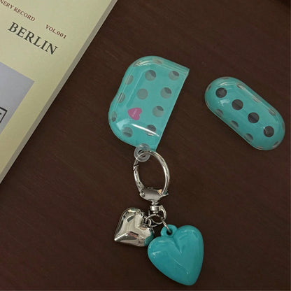 Korean Style Minimalist Blue Transparent Polka Dot + Blue Heart Pendant Earphone Case Compatible With Pro 3 New Pro 2 Protective Cover Pro Cute Apple 4 Minimalist 3 Personalized 1/2 Generation Women's