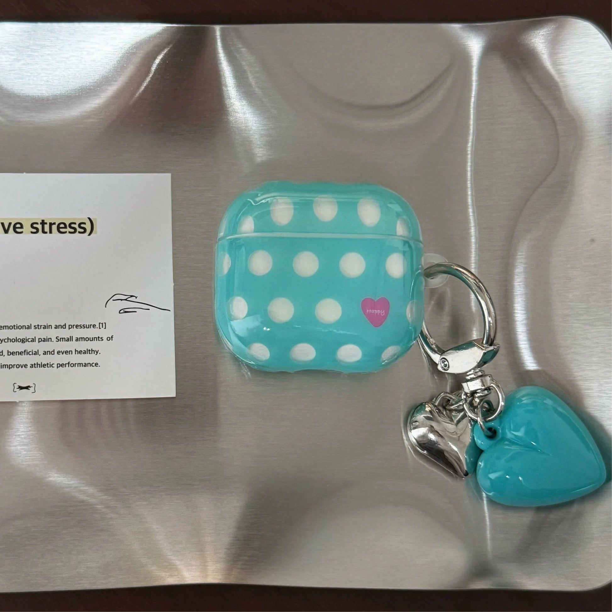 Korean Style Minimalist Blue Transparent Polka Dot + Blue Heart Pendant Earphone Case Compatible With Pro 3 New Pro 2 Protective Cover Pro Cute Apple 4 Minimalist 3 Personalized 1/2 Generation Women's