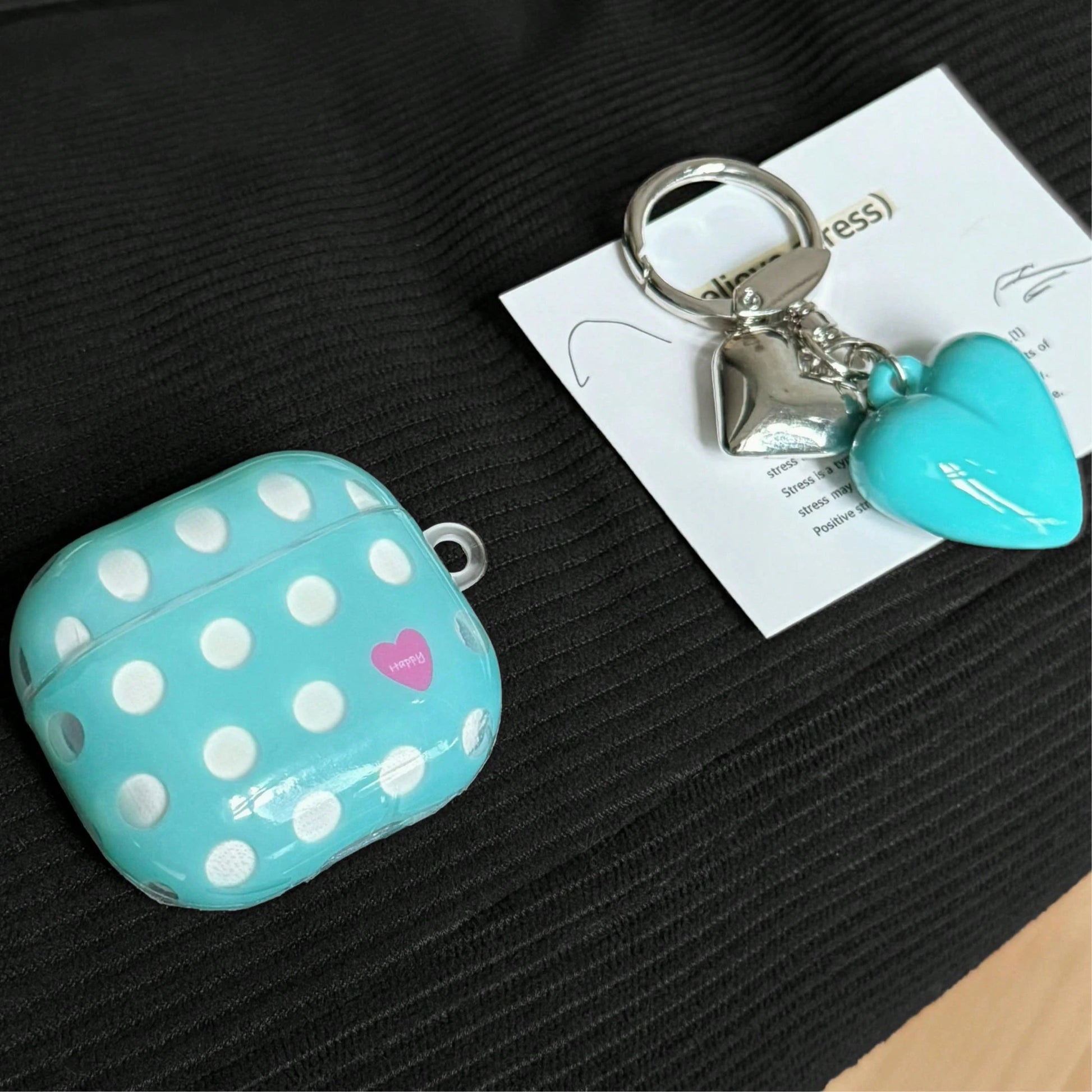 Korean Style Minimalist Blue Transparent Polka Dot + Blue Heart Pendant Earphone Case Compatible With Pro 3 New Pro 2 Protective Cover Pro Cute Apple 4 Minimalist 3 Personalized 1/2 Generation Women's