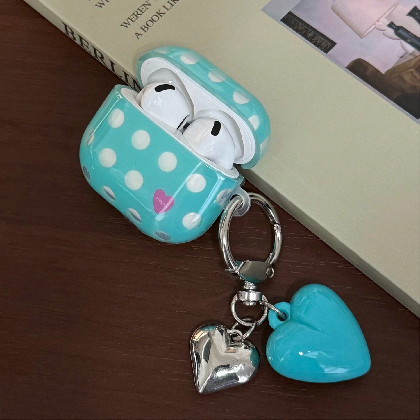 Korean Style Minimalist Blue Transparent Polka Dot + Blue Heart Pendant Earphone Case Compatible With Pro 3 New Pro 2 Protective Cover Pro Cute Apple 4 Minimalist 3 Personalized 1/2 Generation Women's