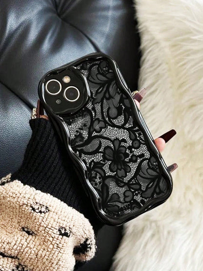 Lace Colorful Printed Black Cream Patterned Soft Case Compatible With IP17/IP17PROMAX/Iphone16//Iphone16pro/Iphone16promax/Iphone15/ XR/7p8p/P12promax/P13promax/P14PROMAX/P13/P14/P11/P12/P14 Cute Fa