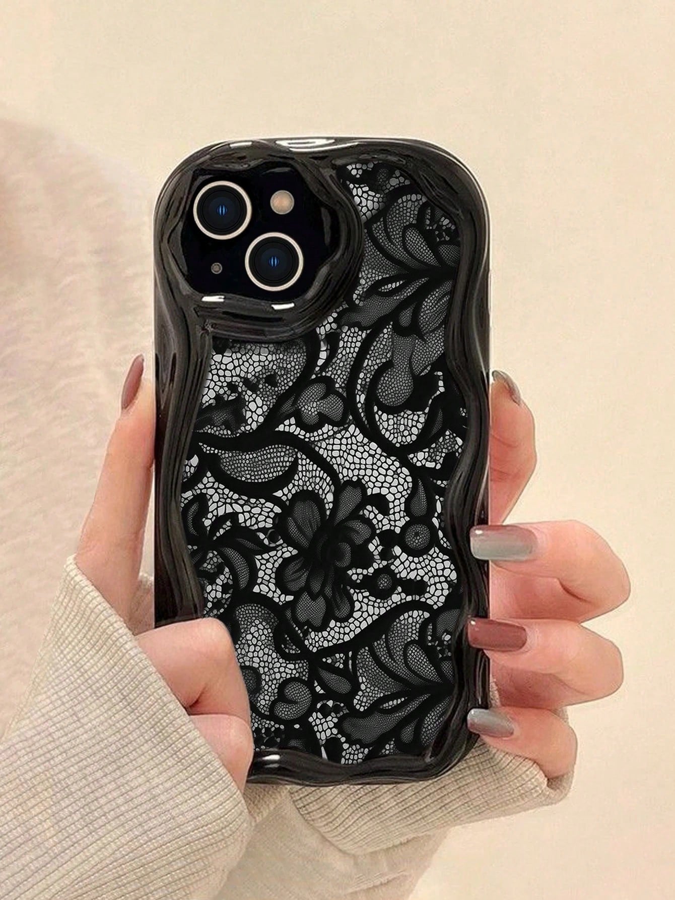 Lace Colorful Printed Black Cream Patterned Soft Case Compatible With IP17/IP17PROMAX/Iphone16//Iphone16pro/Iphone16promax/Iphone15/ XR/7p8p/P12promax/P13promax/P14PROMAX/P13/P14/P11/P12/P14 Cute Fa