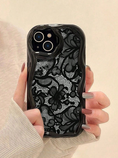 Lace Colorful Printed Black Cream Patterned Soft Case Compatible With IP17/IP17PROMAX/Iphone16//Iphone16pro/Iphone16promax/Iphone15/ XR/7p8p/P12promax/P13promax/P14PROMAX/P13/P14/P11/P12/P14 Cute Fa