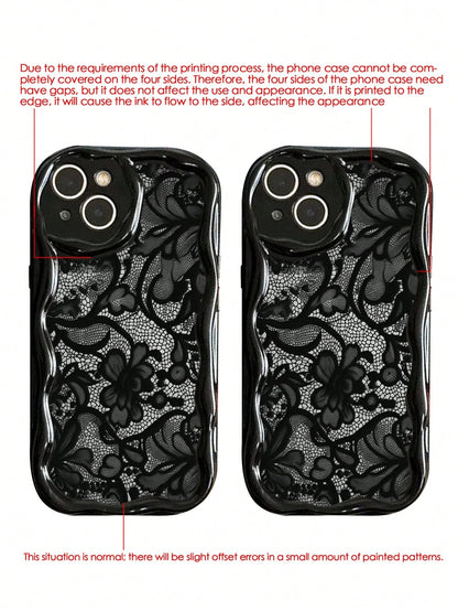 Lace Colorful Printed Black Cream Patterned Soft Case Compatible With IP17/IP17PROMAX/Iphone16//Iphone16pro/Iphone16promax/Iphone15/ XR/7p8p/P12promax/P13promax/P14PROMAX/P13/P14/P11/P12/P14 Cute Fa