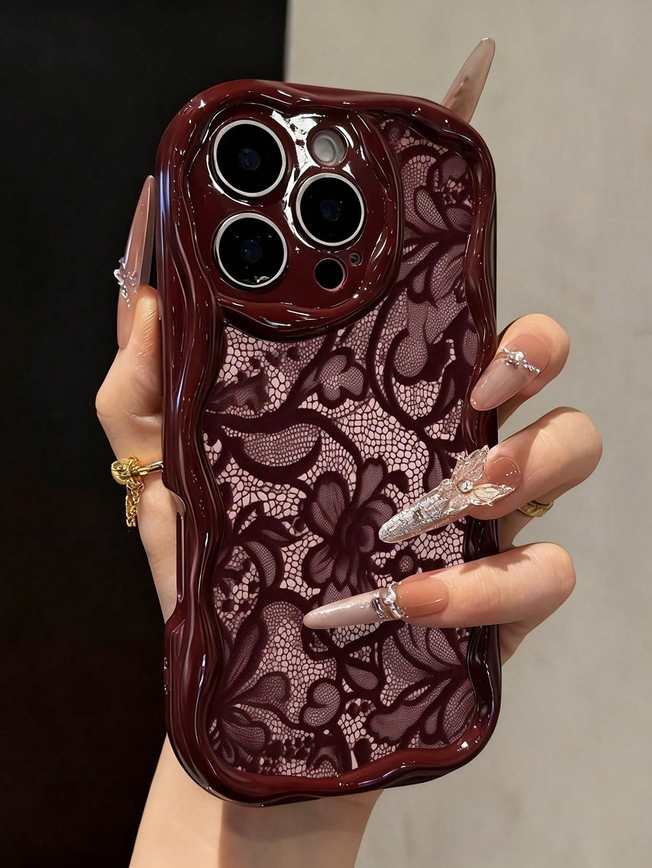 Lace Colorful Printed Black Cream Patterned Soft Case Compatible With IP17/IP17PROMAX/Iphone16//Iphone16pro/Iphone16promax/Iphone15/ XR/7p8p/P12promax/P13promax/P14PROMAX/P13/P14/P11/P12/P14 Cute Fa