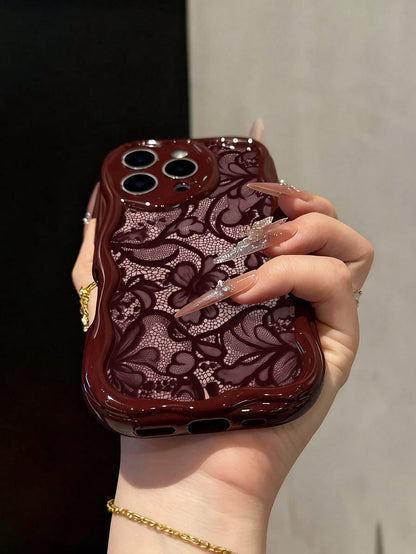 Lace Colorful Printed Black Cream Patterned Soft Case Compatible With IP17/IP17PROMAX/Iphone16//Iphone16pro/Iphone16promax/Iphone15/ XR/7p8p/P12promax/P13promax/P14PROMAX/P13/P14/P11/P12/P14 Cute Fa