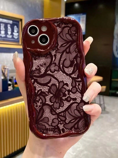 Lace Colorful Printed Black Cream Patterned Soft Case Compatible With IP17/IP17PROMAX/Iphone16//Iphone16pro/Iphone16promax/Iphone15/ XR/7p8p/P12promax/P13promax/P14PROMAX/P13/P14/P11/P12/P14 Cute Fa