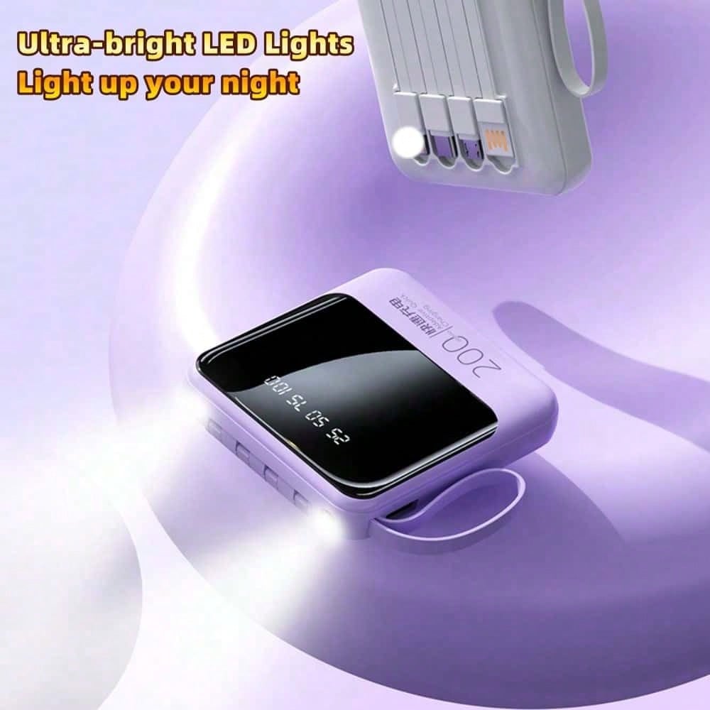 LADAPU 10000mAh Mini Cute Pocket Size 5W Fast Charging Portable Power Bank, Small Size Large Capacity High Appearance, Built-In 4-In1- Detachable Cables, High-Speed Rechargeable Battery, USB-C & Micro