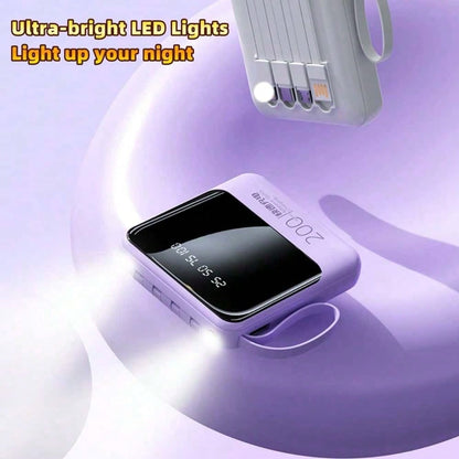 LADAPU 10000mAh Mini Cute Pocket Size 5W Fast Charging Portable Power Bank, Small Size Large Capacity High Appearance, Built-In 4-In1- Detachable Cables, High-Speed Rechargeable Battery, USB-C & Micro