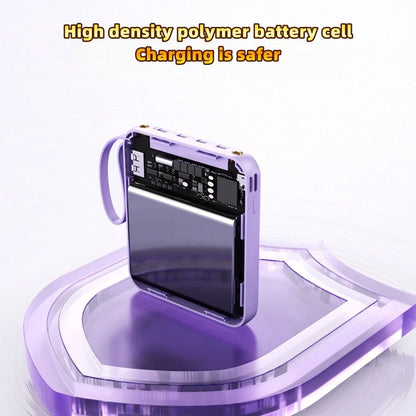 LADAPU 10000mAh Mini Cute Pocket Size 5W Fast Charging Portable Power Bank, Small Size Large Capacity High Appearance, Built-In 4-In1- Detachable Cables, High-Speed Rechargeable Battery, USB-C & Micro